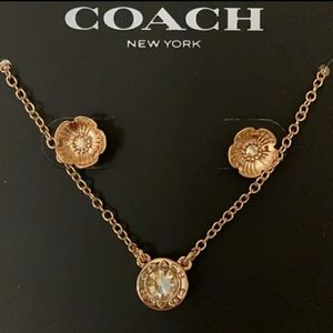 Coach circle pendant necklace & tea rose earring set